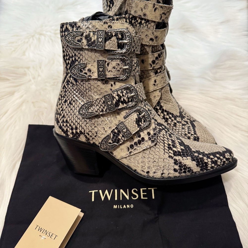 Twinset Milano Python Print Leather Heeled Ankle Boots Size EU 36 / US 6 - Picture 7 of 16